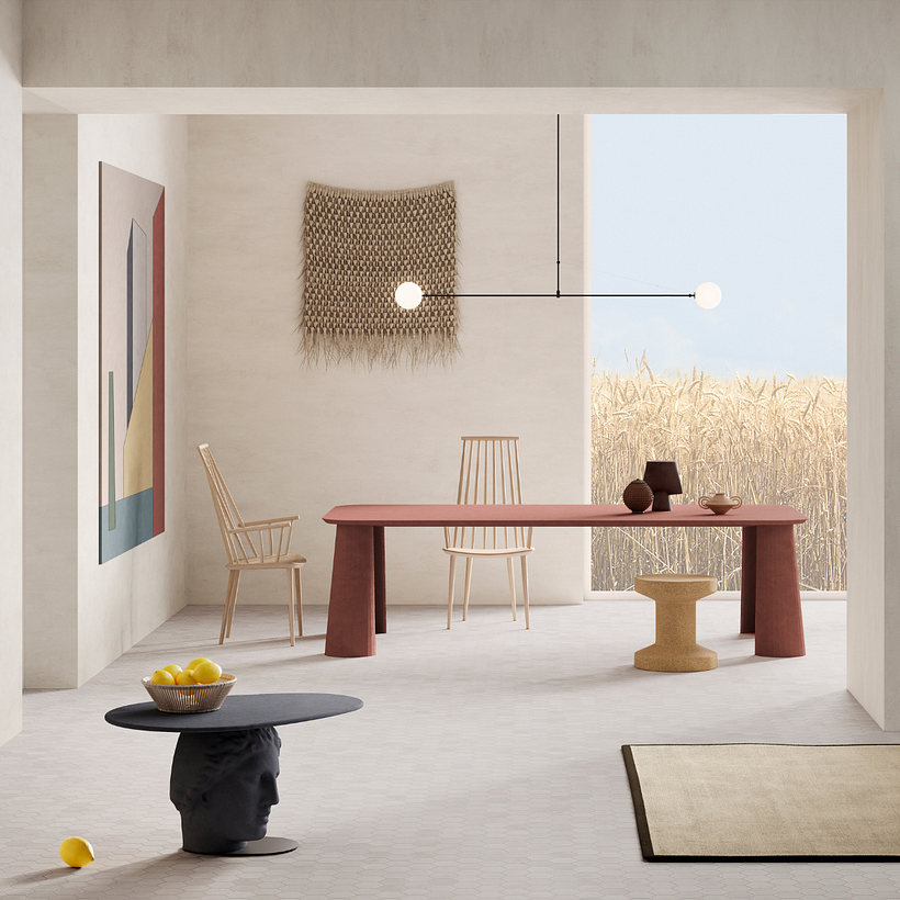 Betti Low Table II e Fusto Rectangular Dining Table by Studio Irvine per Forma&Cemento