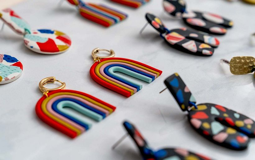 Close-up of Rachael's rainbow-colored designs.