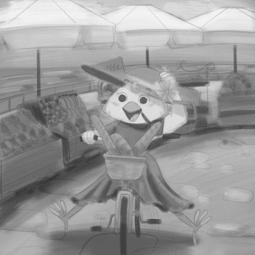 Then I added the shadows and lights on each object, being careful to focus the main character in the illustration