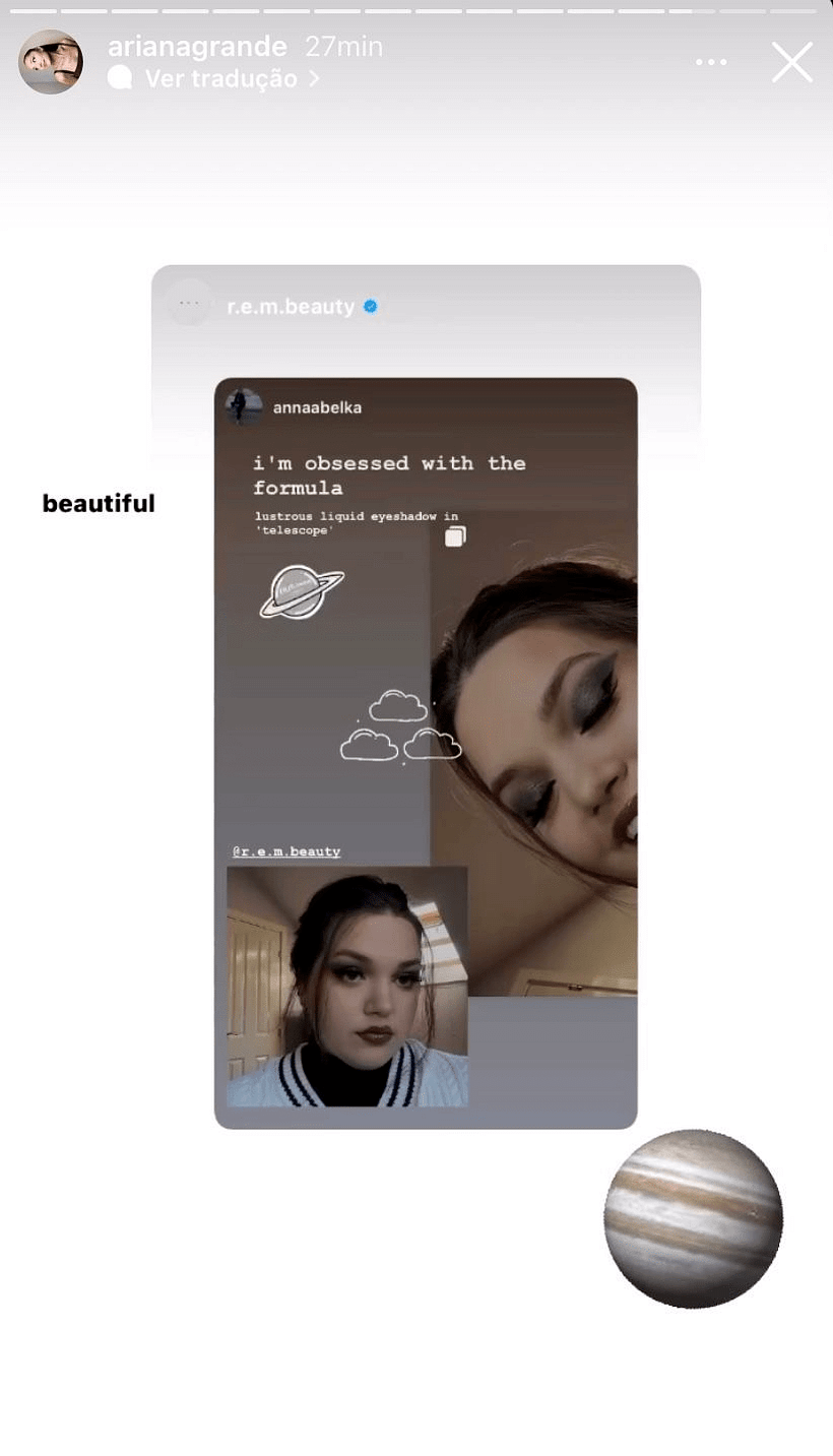 Ariana repostando fãs usando os stickers