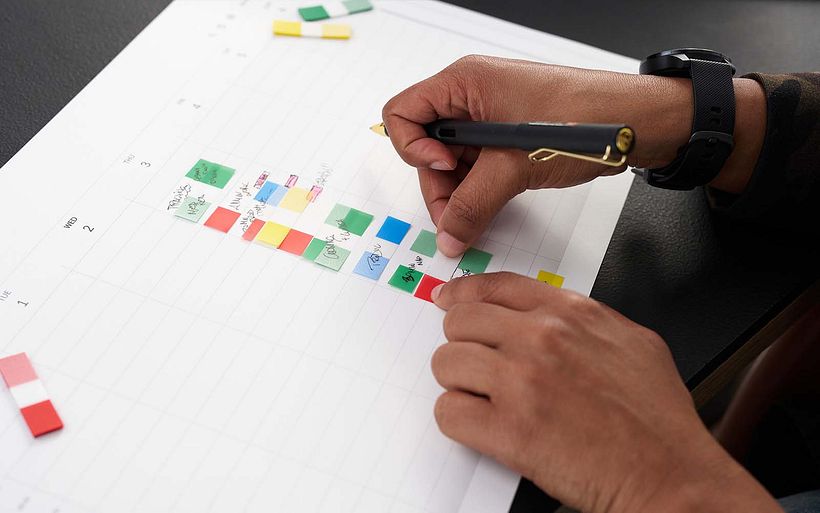Hanoi plans a balanced day using colorful sticky tabs.
