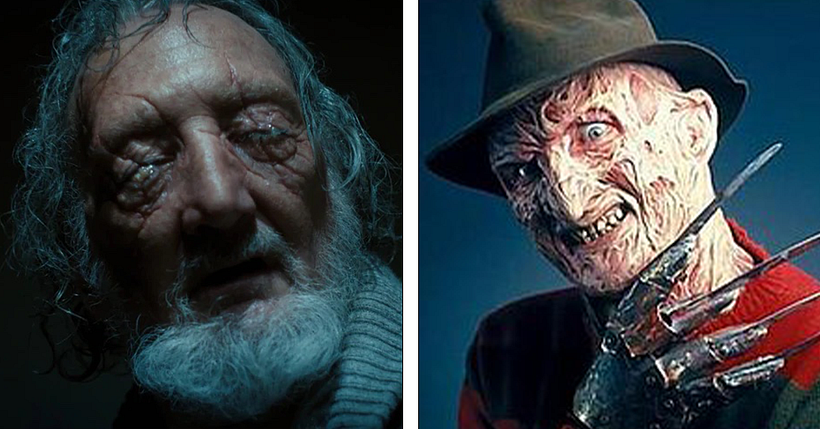 Robert Englund playing Victor Creel (left) and Freddy Krueger (right).