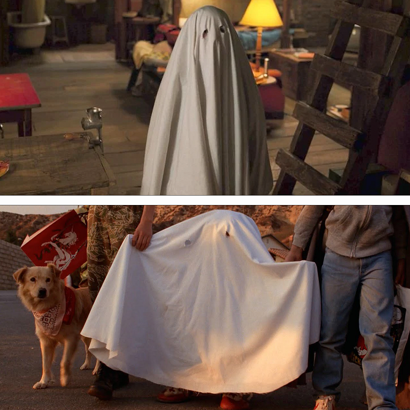 Eleven's (top) and E.T. (bottom) wear the same costume trick or treating.