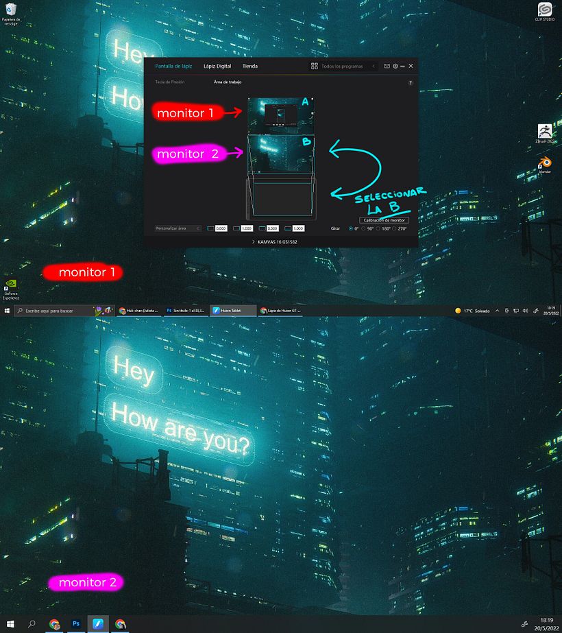 Lápiz de Huion GT-191 no funciona en la pantalla secundaria (se mueve en la principal) 0