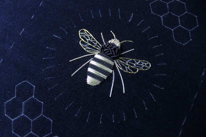 Goldwork Bee on Navy Velvet 1