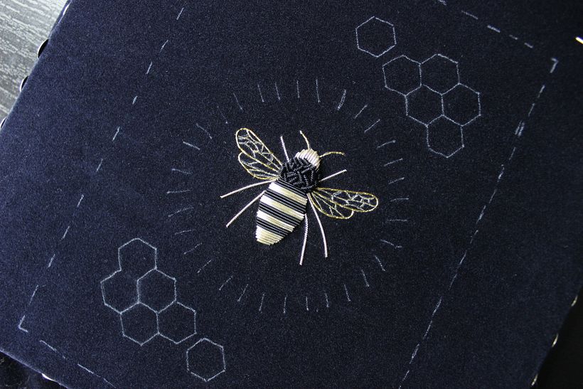 Goldwork Bee on Navy Velvet 2