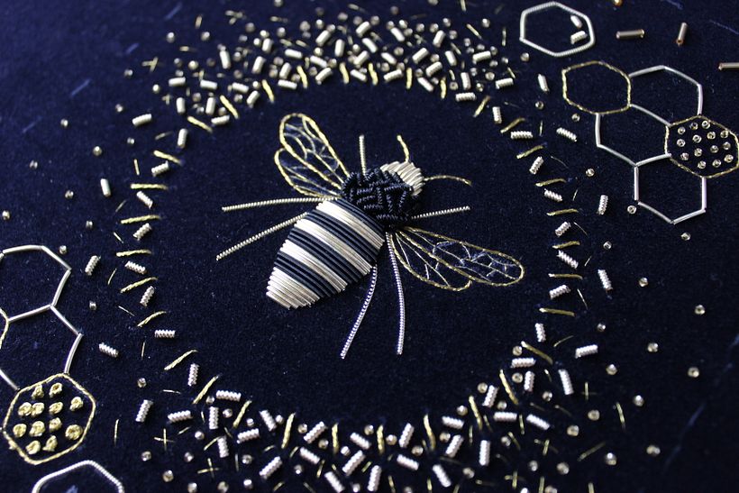 Goldwork Bee on Navy Velvet 3