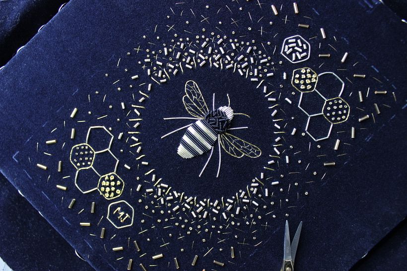 Goldwork Bee on Navy Velvet 4