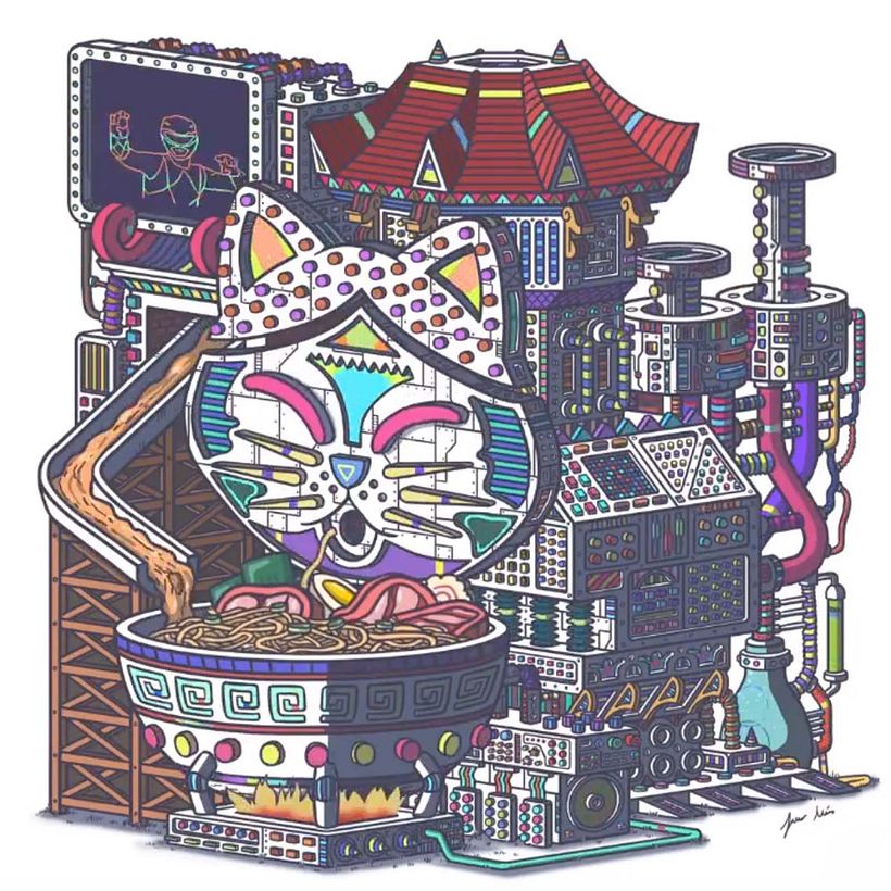 "Gluttonous Cat Ramen" by Javier Arrés, via @javierarres on Instagram.