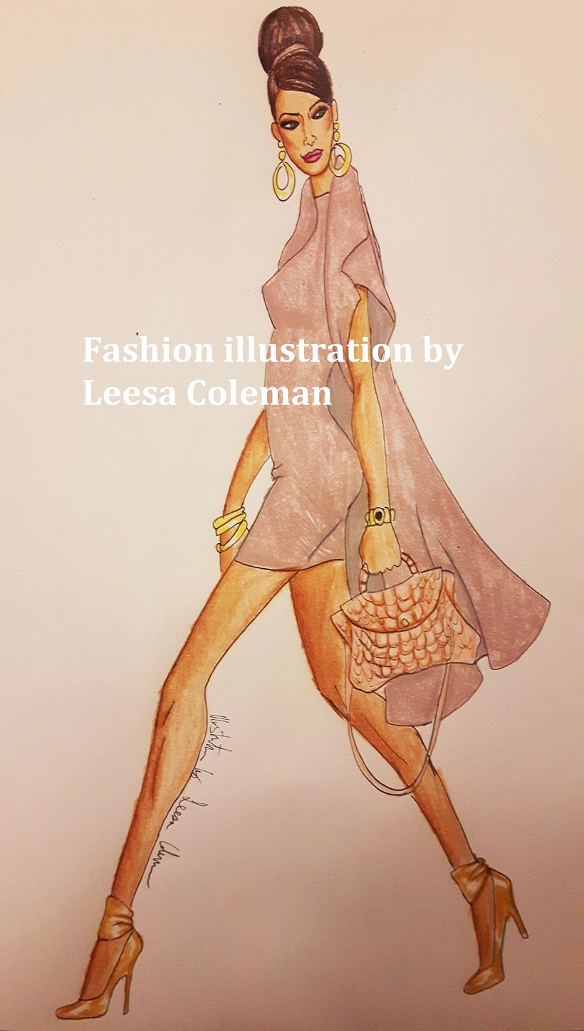 fashion illustration in pencil crayon and pen
