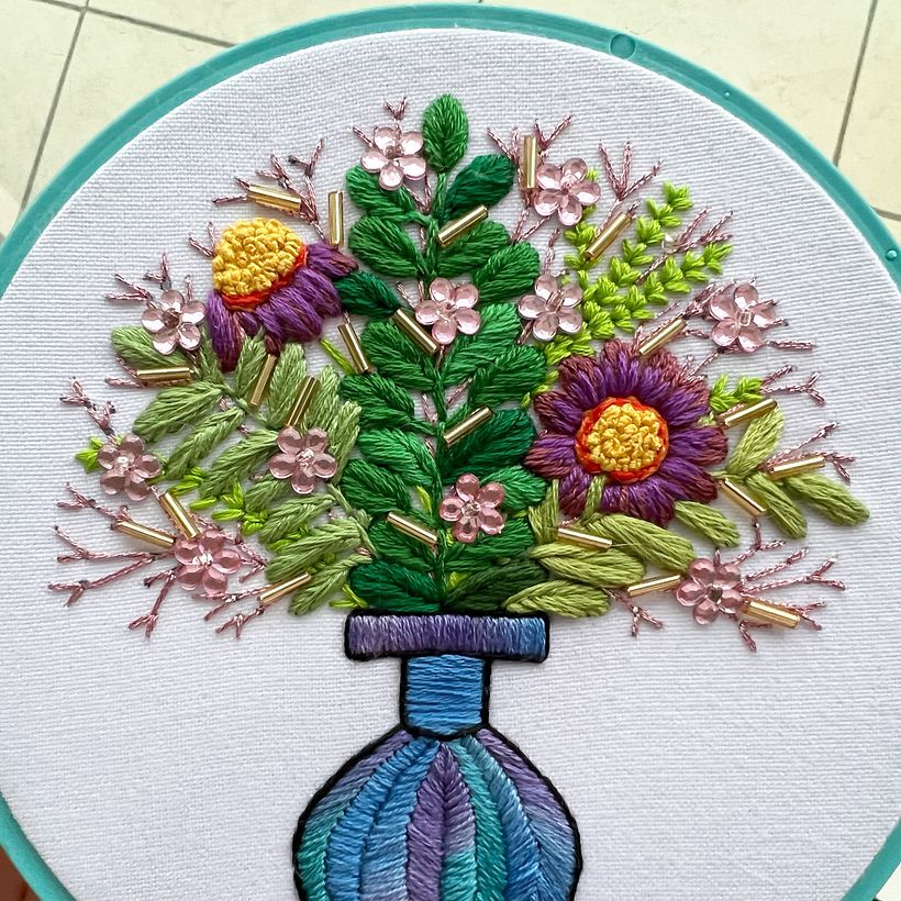 Flores - Azul - Bordado