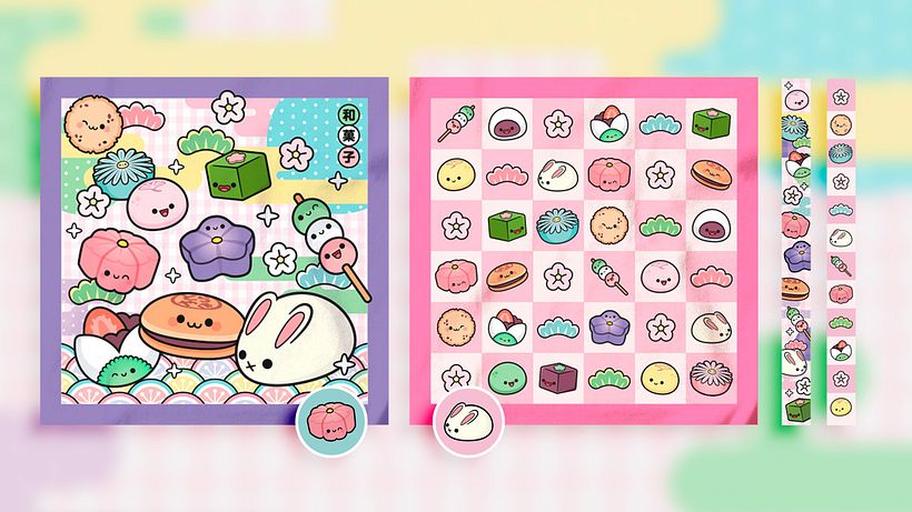 Diseños de Furoshiki, cintas y stickers por © Estudio Kudasai