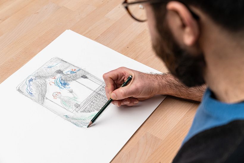 Para tener una visión general y ver si la composición funciona primero hacemos un croquis en tamaño pequeño.