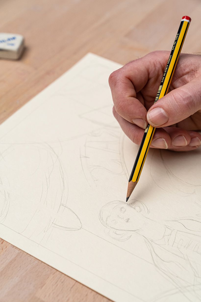 Hacemos luego la composición a tamaño final en un papel limpio