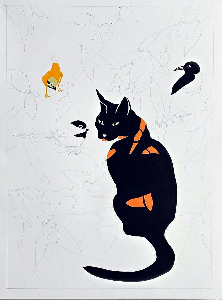 Stage 2: I painted the elements that were most challenging to me