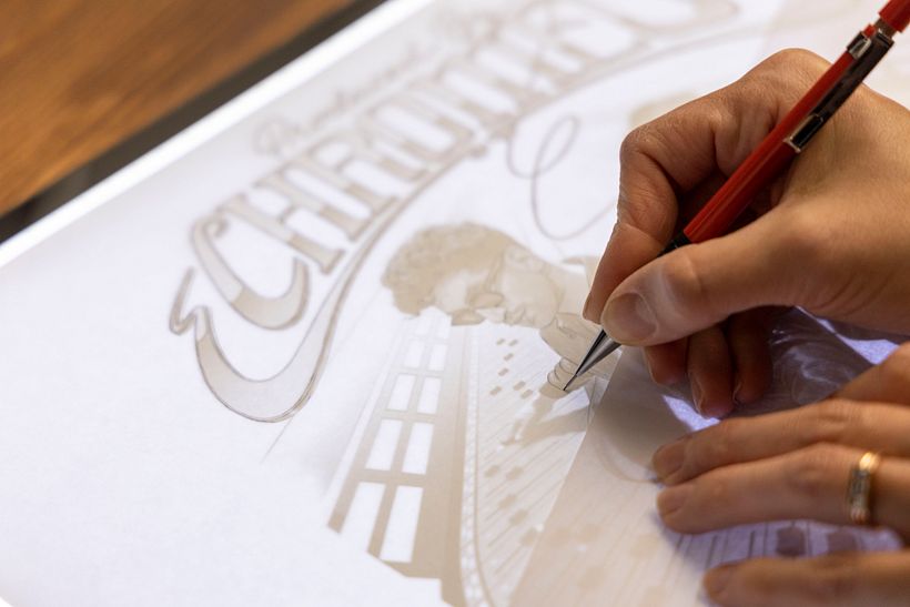 Tracing of my photomontage with the help of a light box