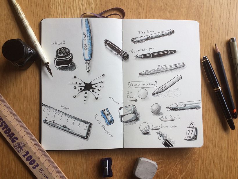 The beginning of the course, drawing your drawing supplies.