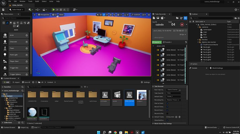 Meu projeto do curso: Motion design com Unreal Engine 5 falta arumar umas coisas na animação, algumas coisas no curso não ficaram claras e to correndo atrás ainda 3