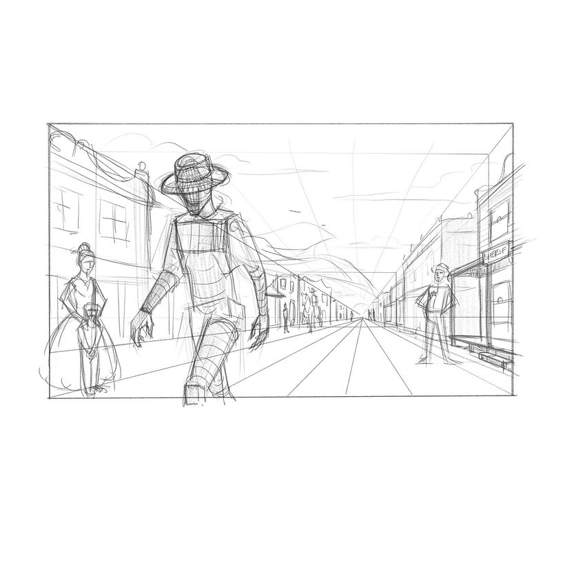 Final project. Placing the mannequin, composing the image. Thinking of a 'The Good The Bad And The Ugly' type of scene. 