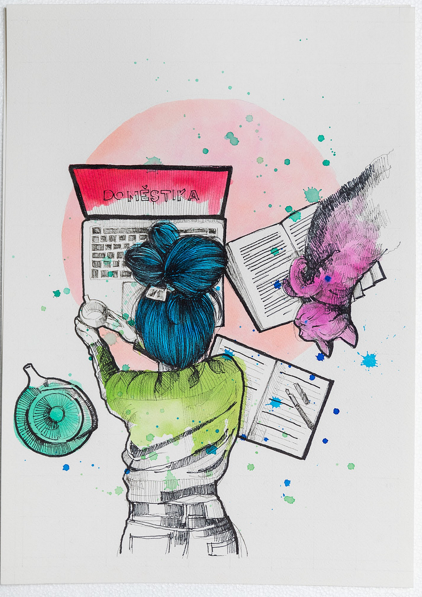 Il mio progetto del corso: Illustrazione con tecniche manuali di tratteggio e dripping 8