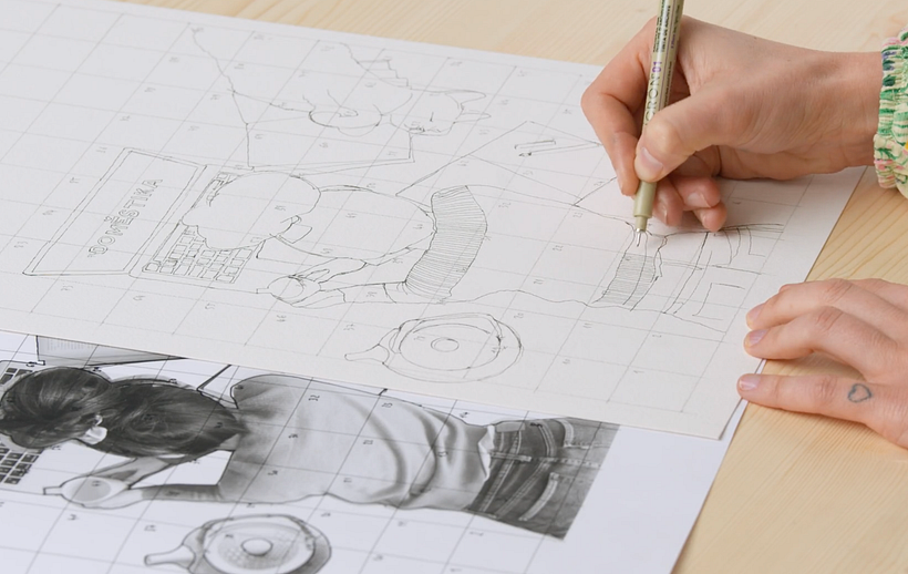 Il mio progetto del corso: Illustrazione con tecniche manuali di tratteggio e dripping 4