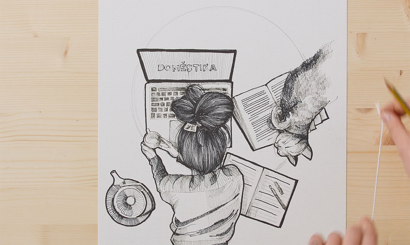 Il mio progetto del corso: Illustrazione con tecniche manuali di tratteggio e dripping 6