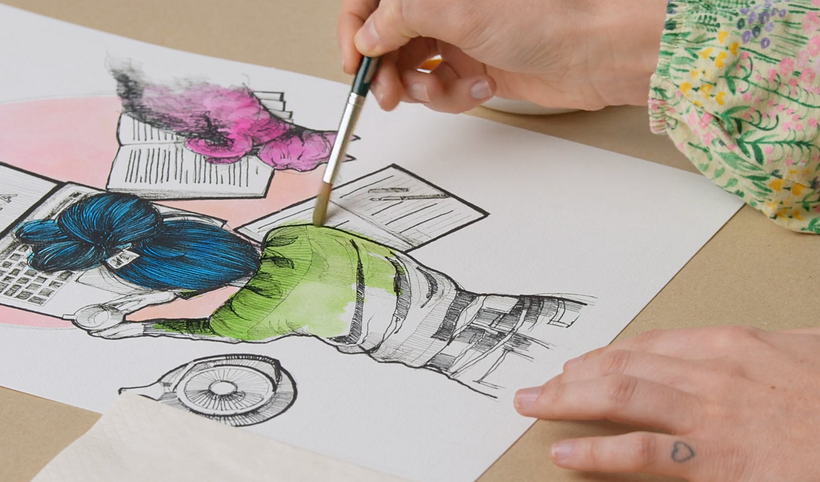 Il mio progetto del corso: Illustrazione con tecniche manuali di tratteggio e dripping 7