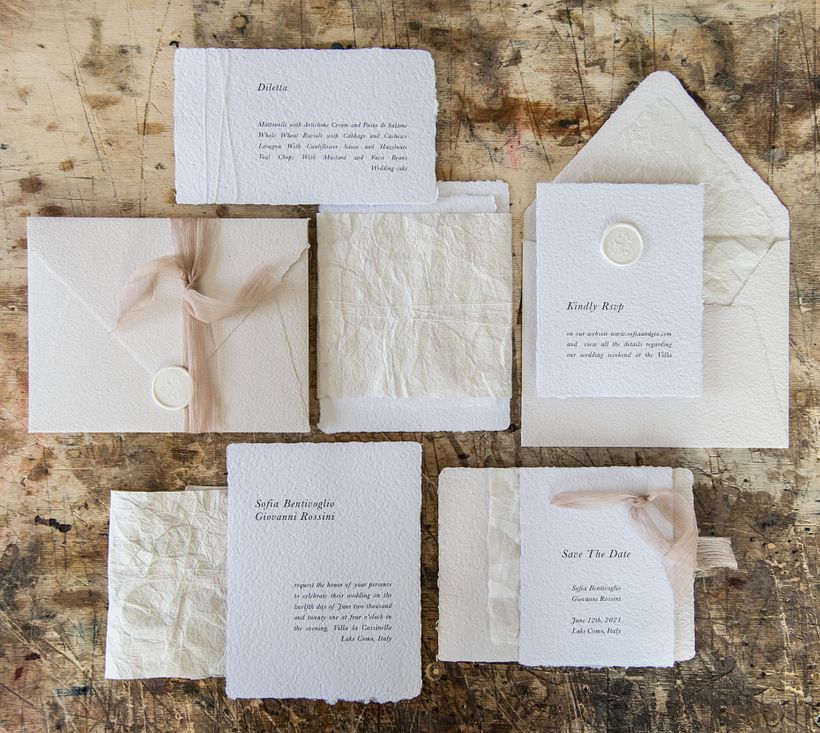 Full wedding suite that includes save the date, invitation and menu.