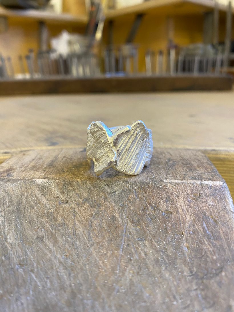 Painted Impressionist Ring in Silver Silver by Elsa Tierney - Freshly cast and ready for polishing 