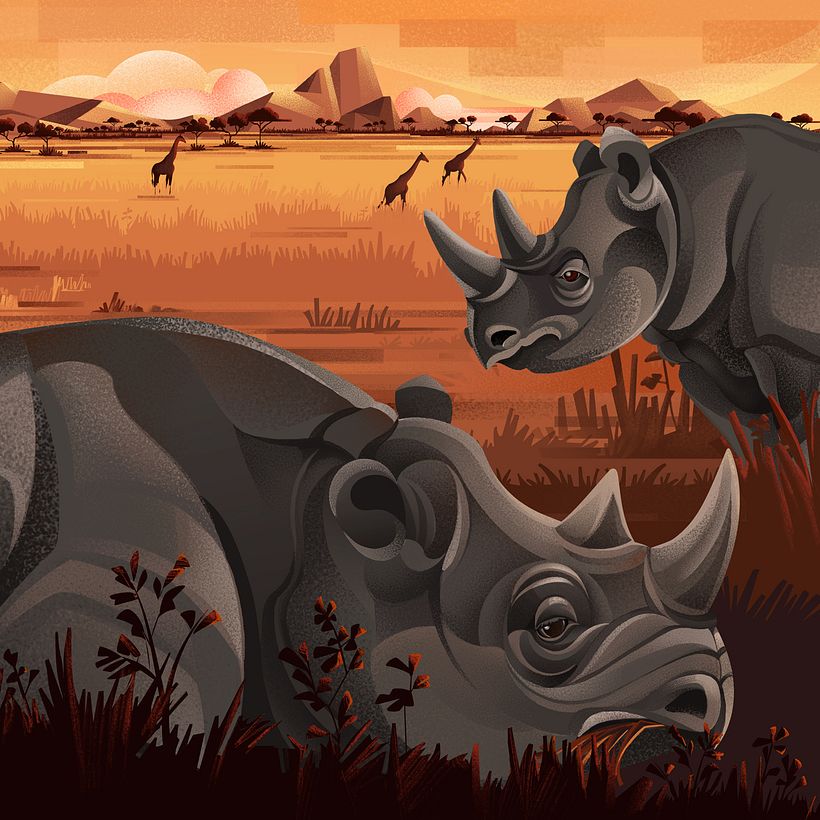 Eastern Black Rhino Illustration