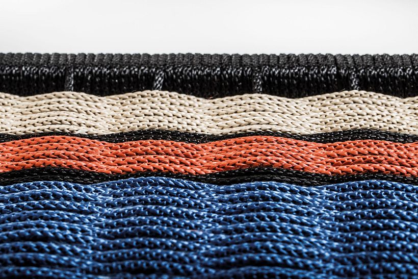 Dettaglio ADELE. Per l'intreccio ho utilizzato una corda di PPL di 5 mm, intreccio tradizionale 4 colori