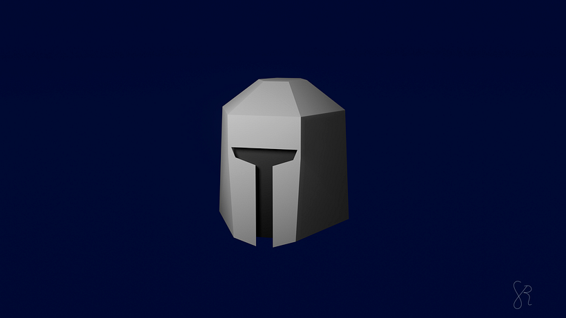 Primer render de un casco medieval Low-Poly.