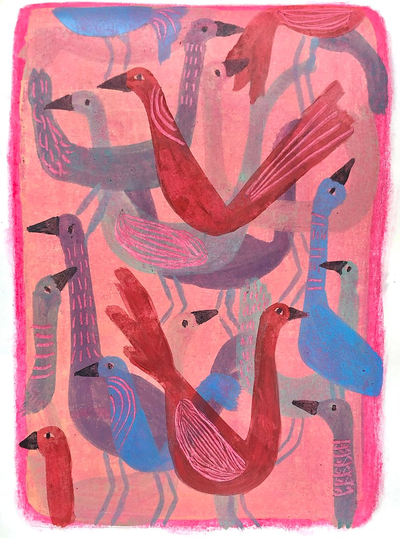 Garden and forest - birds (oil pastel technique)