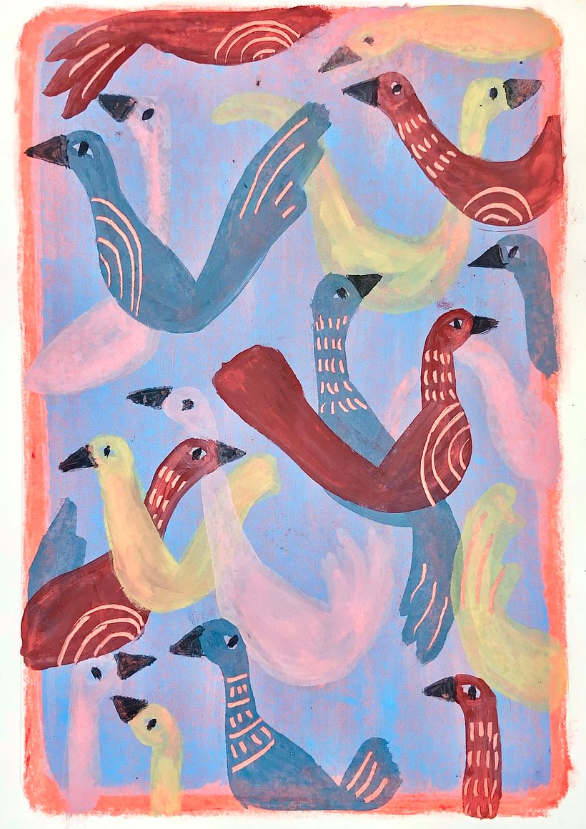 Garden and forest - birds (oil pastel technique)