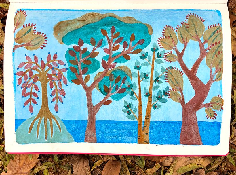 Garden and forest - a serene forest (oil pastel technique)