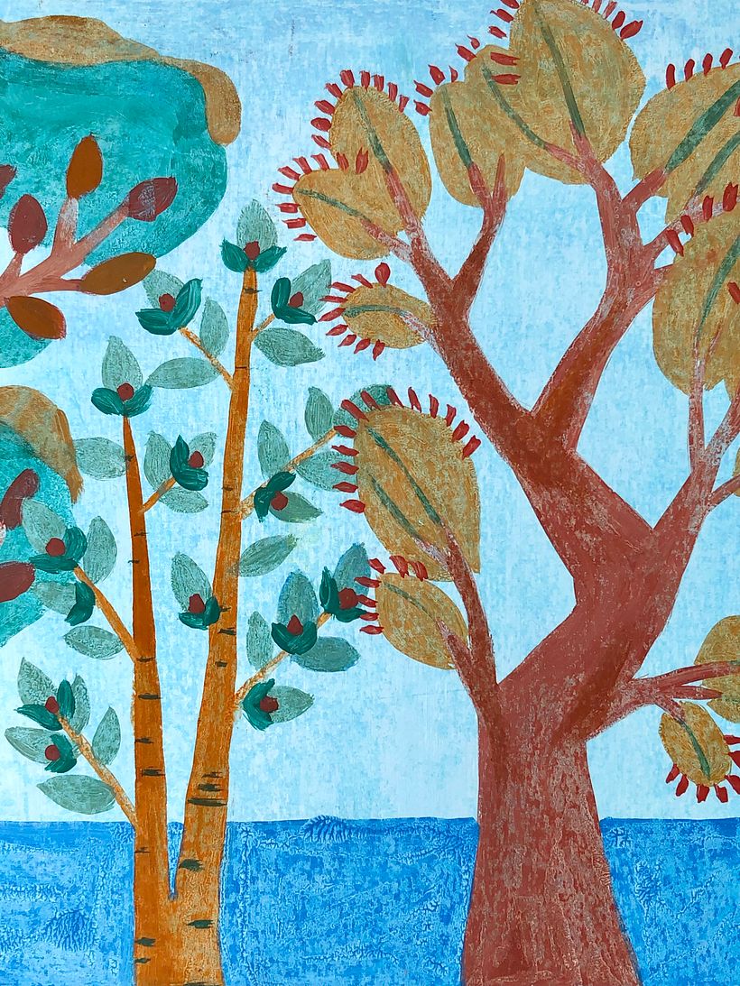 Garden and forest - a serene forest (oil pastel technique)