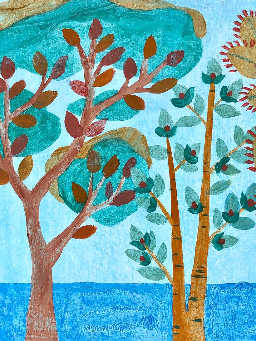 Garden and forest - a serene forest (oil pastel technique)
