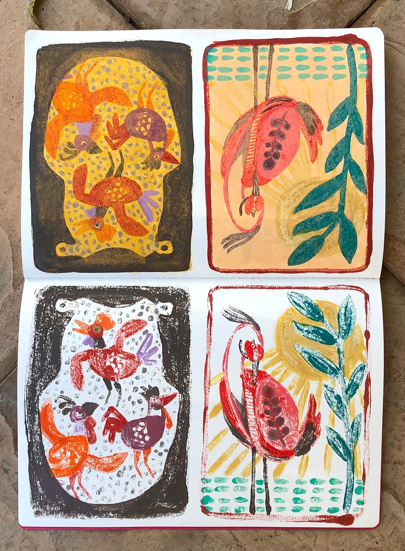 Animals and masks - oil transfer technique