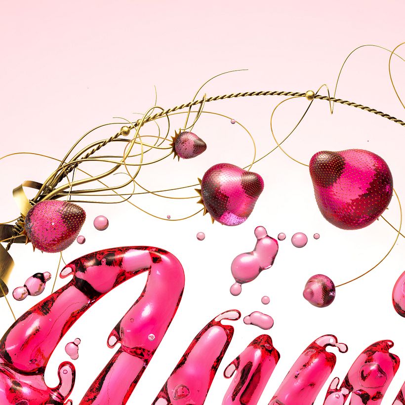 Detailed strawberries bring in the perfect amount of ornament while supporting the concept.