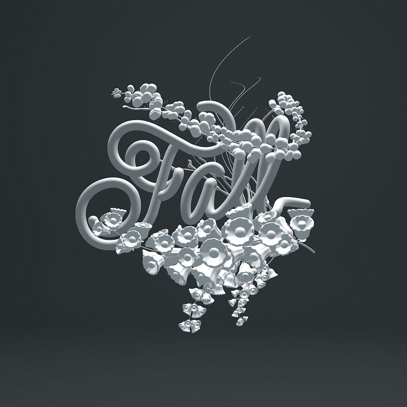 After modeling the lettering, I add ornaments little-by-little, making sure they nest the word.