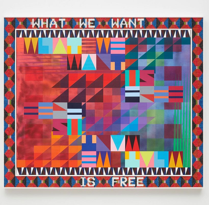 "WHAT WE WANT IS FREE" (2021) von Jeffrey Gibson via @jeffrune auf Instagram.