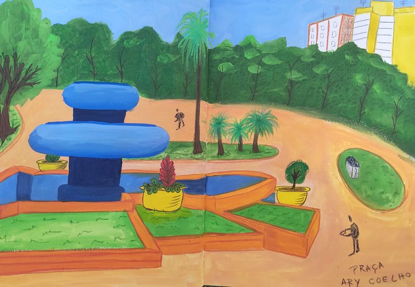 4.2 - Projeto final: Vista urbana com guache e lápis de cor