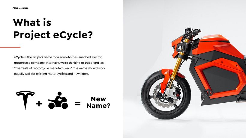 The first page of our naming brief for the hypothetical naming assignment, Project eCycle
