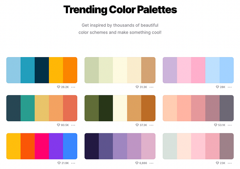 Trending palettes on Coolors.