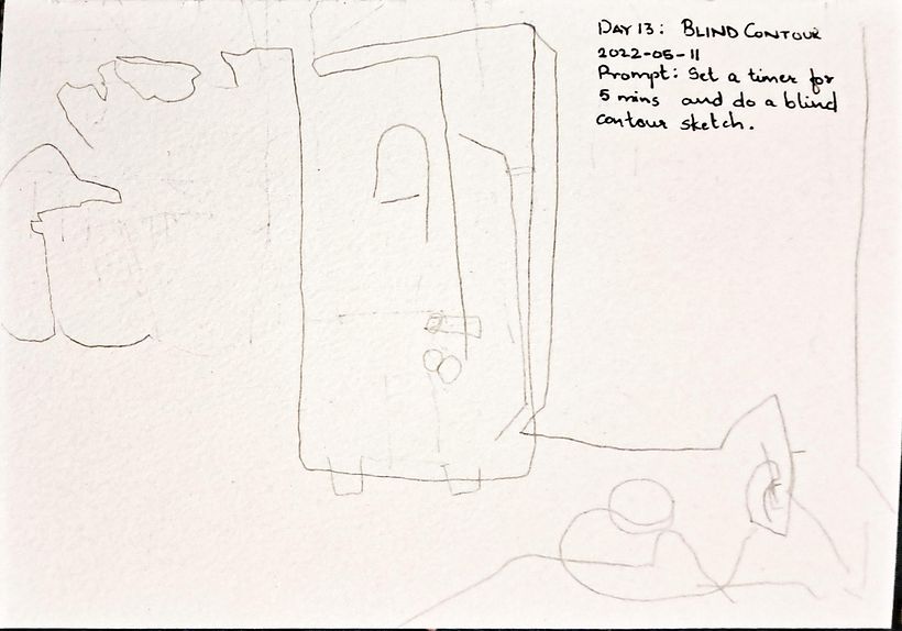 Day 13: Blind Contour; Prompt: Set a timer for 5 mins and do a blind contour sketch