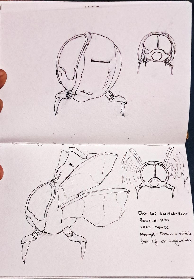 Day 24: Single-seat Beetle Pod; Prompt: Draw a vehicle from life or imagination