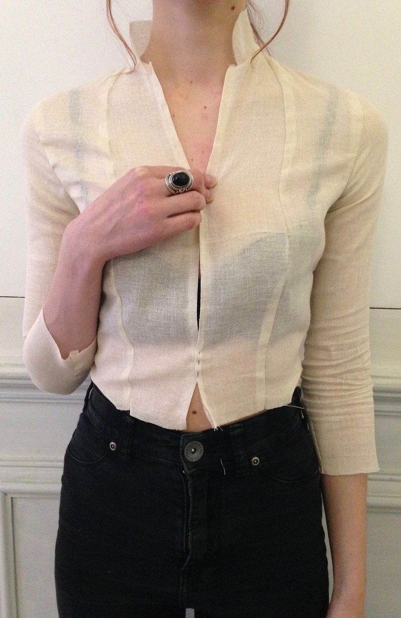 A conventional pattern is worked in order to create a fitted top, which will then be adapted for the lace design.