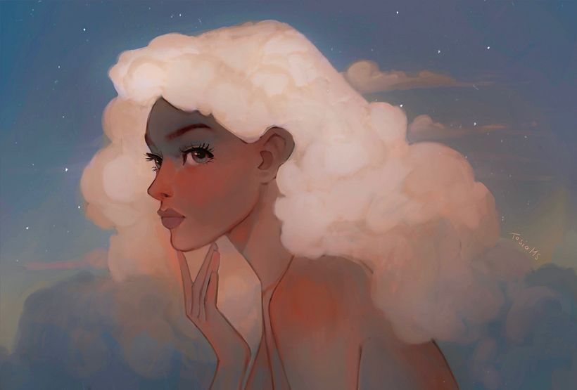 illustration of a character inspired by sunset clouds