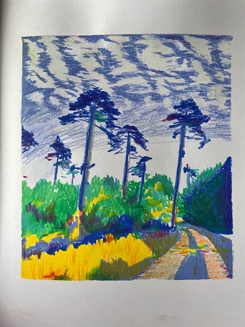 neocolor I (weiß) und neocolor II (teils aquarelliert) auf Bristol-Papier