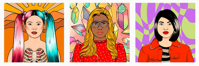 Algunas de las PFP negociables de @womenrisenft en Instagram.